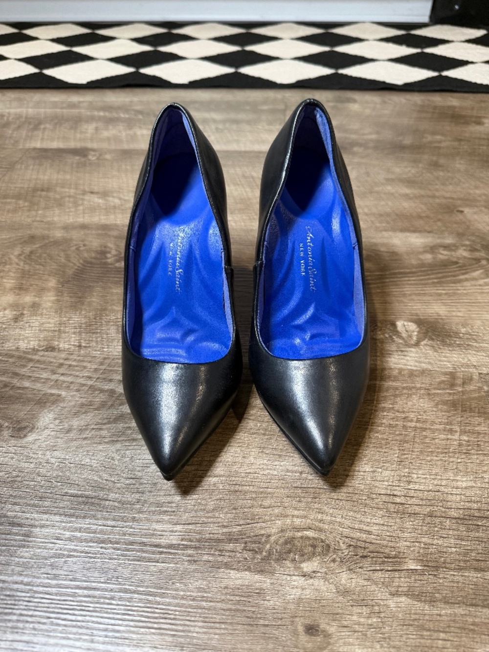 Antonia Saint NY Black Leather Pointed Toe Stiletto Heels Women's 7